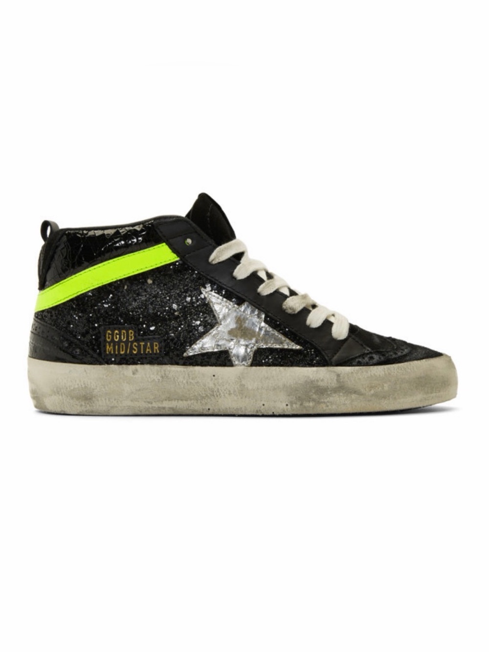 Golden Goose Mid Star Black & Neon Green Glitter Sneaker